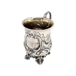 Antique George Angell London Sterling Silver Footed Cup with Monogram #13789